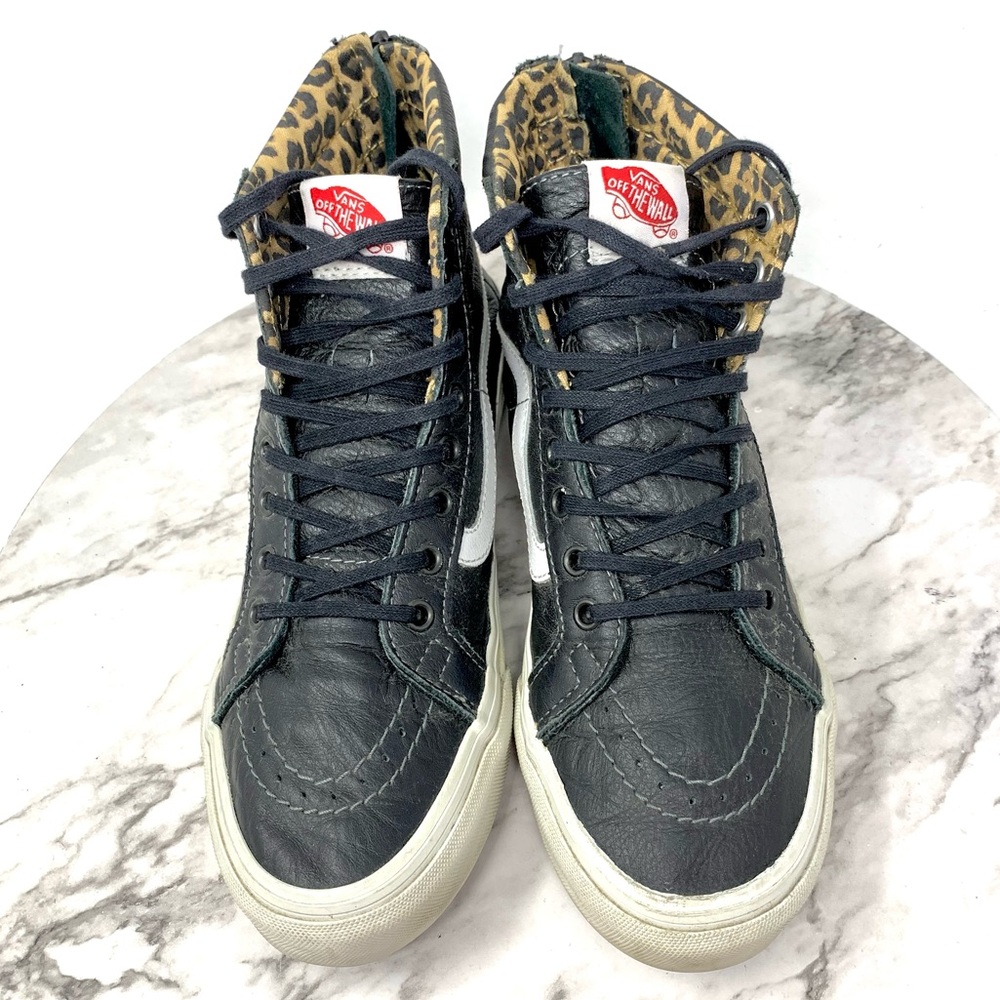 Vans Sk8-Hi Black Leather Lace Up High-Top Sneakers 7.5 Grunge Whimsigoth Skater - Picture 6 of 16